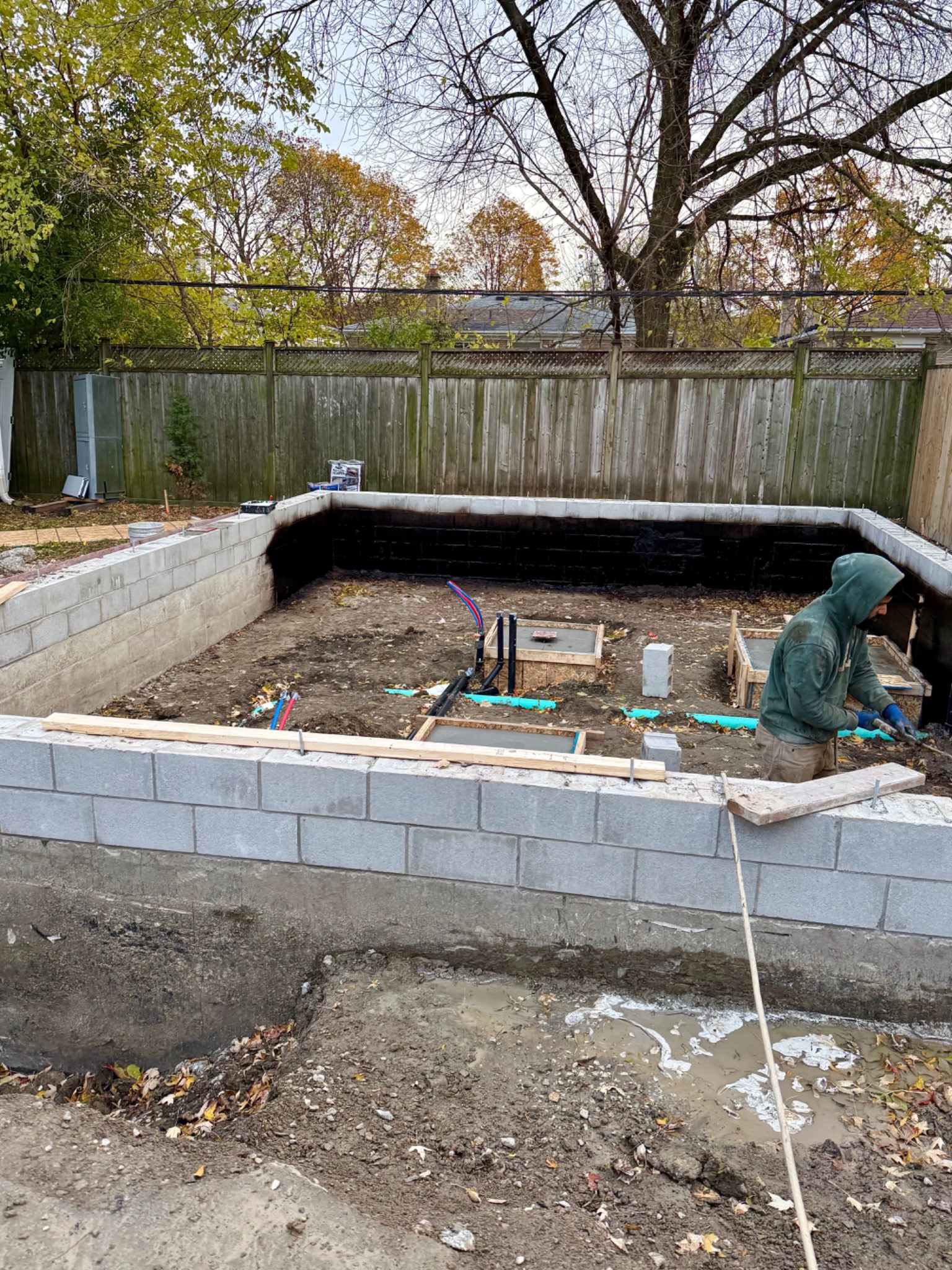 Early foundation walls with exterior moisture-protection coating