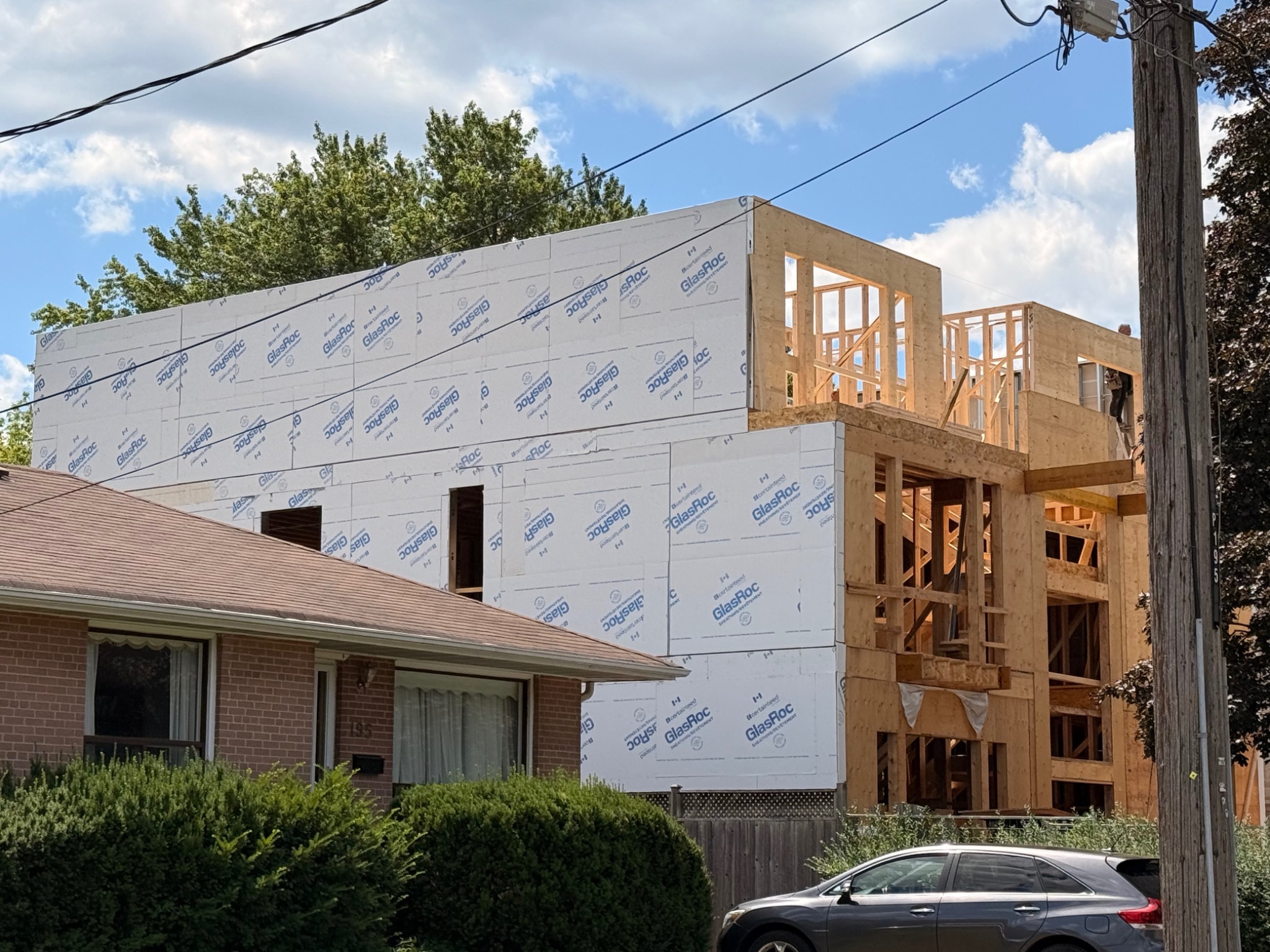 GlasRoc exterior sheathing installed across the building exterior