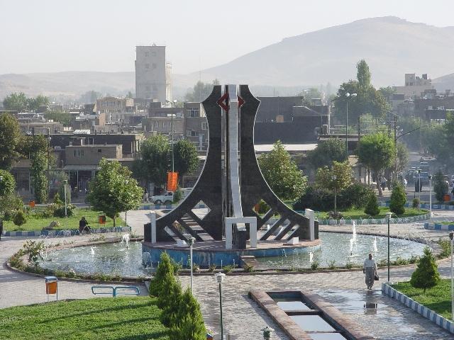 Urban square monument at dusk